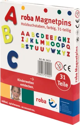 Produktbild von roba Magnet Buchstaben, ABC Set 31tlg, Magnetpins aus Holz, Schul-Spielzeug für Kinder