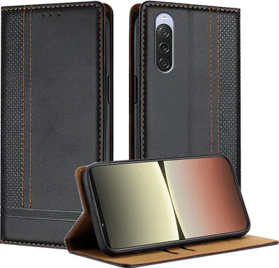 Produktbild von Handyhülle für Sony Xperia 10 V Leder Flip Klappbare Schutzhülle mit Standfunktion Schwarz