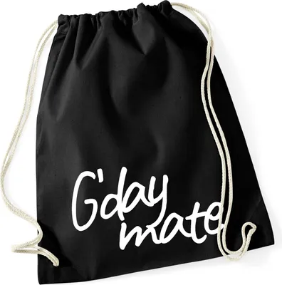 Produktbild von Huuraa Turnbeutel G`day mate Spruch 12 Liter Black Baumwolle Rucksack Geschenkidee