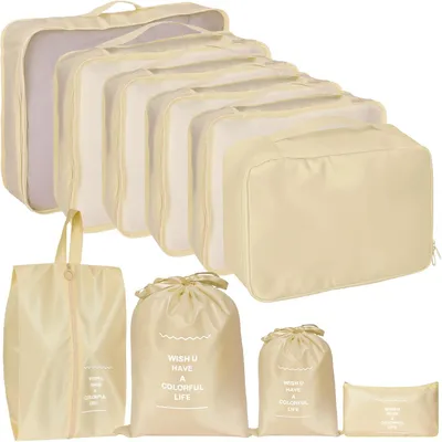 Imagen del producto de Organizador de maletas, juego de 10 piezas, color beige, de diferentes tamaños, para equipaje de viaje
