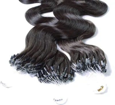 Produktbild von hair2heart Microring Extensions Echthaar gewellt 4/0 Mittelbraun - 25 Strähnen 0.5g 40cm, Echthaar Extensions für dauerhafte Haarverlängerung