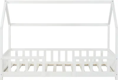 Produktbild von Kinderbett ’Sisimiut’ in Haus-Optik mit Rausfallschutz Kiefernholz 90 x 200 cm Weiß