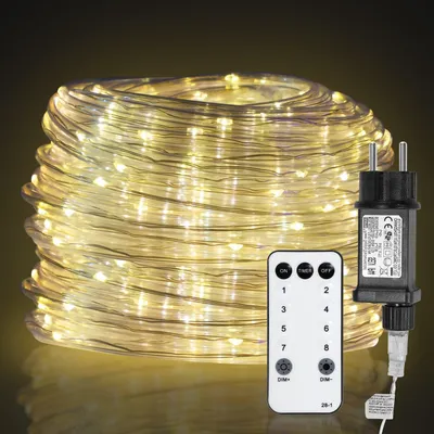 Obrázok produktu pre LED svetelný reťazec - 10 m - vodotesný (IP65) - diaľkové ovládanie a 8 režimov - dekoratívne osvetlenie - teplá biela farba - nastaviteľná svietivosť