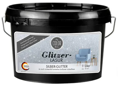 Produktbild von Viva Decor My Color Room Glitzer-Lasur Silber-Glitter 1 l, transparente Effektfarbe für Wände & Decken innen, seidenmatt, wasserbasiert