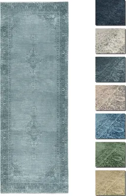 Produktbild von Kelim Vintage Teppich Wohnzimmer Silber 80 X 195 cm, Waschbar Boho Teppich Super Soft, Moderner Kurzflor Teppich
