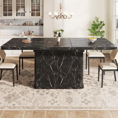 Productafbeelding van MODFU Eettafel uitschuifbaar, 140–180 cm, inklaptafel met verborgen opbergruimte, keukentafel met reliëfdesign, moderne salontafel, zwart