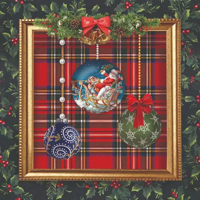 Produktbild von 20 Servietten Baubles in Frame - Weihnachtskugeln im Bilderrahmen 33x33cm