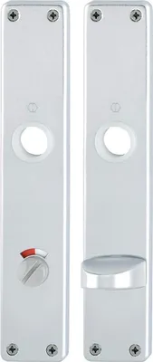 Two silver door lock plates are shown side-by-side against a white background.