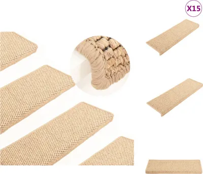 Imagen del producto de vidaXL Alfombras para escaleras autoadhesivas de sisal, 15 unidades, 65x21x4 cm, color beige claro - Alfombras para escaleras