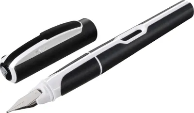 Produktbild von Pelikan P 57, Schwarz, Weiß, Kartuschenfüllsystem, Rundspitze, Edelstahl, Medium, Box