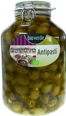 Obrázok produktu pre ZELENÉ OLIVY PLNENÉ MANDĽAMI S BYLINKAMI VOLEJI 4,75 kg (JAR) -VERDE