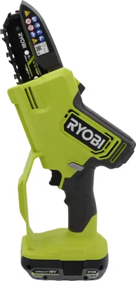 A cordless electric chainsaw is shown against a white background.