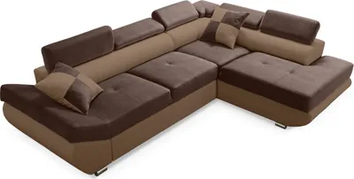 Produktbild von Robin Saturn Ecksofa mit Schlaffunktion Bettkasten 5 Verstellbare Kopfstützen 2 Kissen Sofa L-Form Schlafsofa Freistehende Eckcouch Schlafcouch Wohnzimmermöbel Wohnlandschaft Rechts Schokolade Nougat