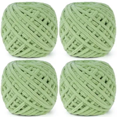 Immagine prodotto di Grobes Garn, 400g. Verdure di fagiolo, 4 confezioni da 100g. Filato di chenille per lavorare a maglia e all'uncinetto, spessore 7mm
