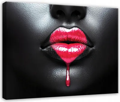 Produktbild von Leinwand Bilder 60x40 cm - Frau Lippen Schwarz, moderne Wanddeko für Wohnzimmer