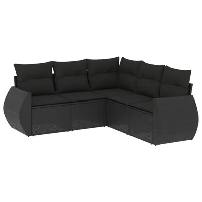 Produktbild von 5-tlg. Garten-Sofagarnitur mit Kissen Schwarz Poly Rattan