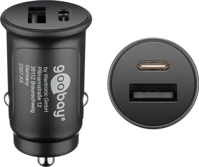 Produktbild von Dual-USB Auto Schnellladegerät USB-CTM Power Delivery, Ladeadapter für Kfz, lädt Geräte über USB-A und USB-C, speziell für Apple iPhone und iPad