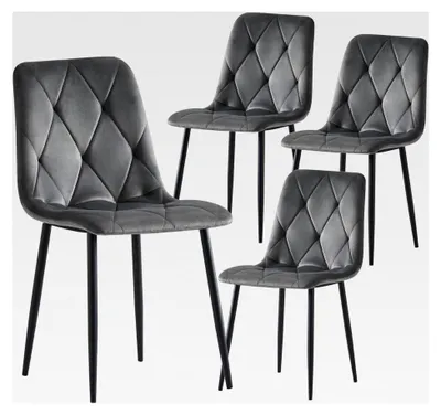 Produktbild von Esszimmerstühle VICKA 4er Set, Polsterstuhl für Küche, Esszimmer, Wohnzimmer, Büro, modernes elegantes Design, Samtstoff Grau
