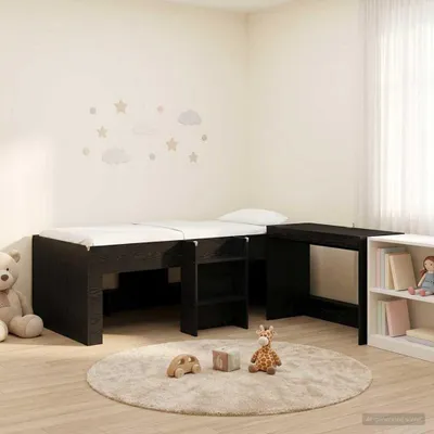 Obrázek produktu pro Maison Exclusive – Vyvýšená postel s pracovním stolem pro děti, černá barva, Imitace dřeva jasan