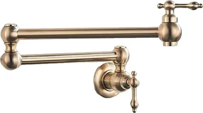 Immagine prodotto di Rubinetto da cucina in oro spazzolato, struttura in ottone resistente, design a doppia maniglia, oro spazzolato C
