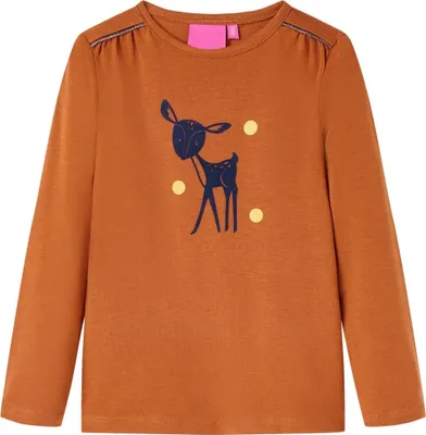 Produktbild von Kinder-Langarmshirt aus Baumwolle mit Hirsch-Motiv, Cognac, Größe 92