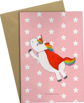 Produktbild von Mr. & Mrs. Panda babykarte Einhorn Super - Rot Pastell - Geschenk, glückwunschkarten, osterkarte, Held, Unicorn, Freundin, osterkarten, Grußkarte, einladungskarten