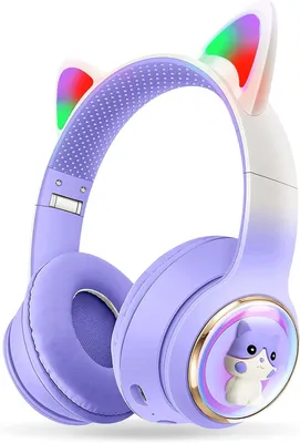 Obrázok produktu pre Detské slúchadlá, 5.3 Bluetooth detské slúchadlá cez uši, s LED svetlami, obmedzená hlasitosť 105 dB, stereo slúchadlá bezdrôtové, dievčenské mačacie uši