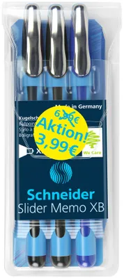 Produktbild von Schneider Kugelschreiber Slider MemoXB Aktion 3er Etui sortiert, 2xschwarz 1xblau