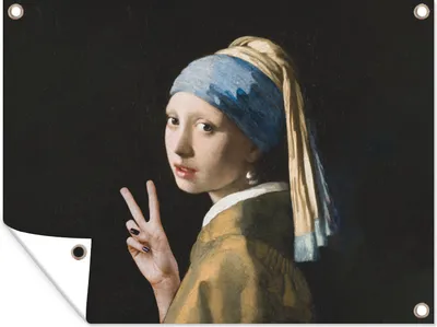 Produktbild von MuchoWow® 120x90 cm Outdoor-Poster Gartendeko Sichtschutz Garten Poster für den Garten  Das Mädchen mit dem Perlenohrring - Vermeer - Frieden