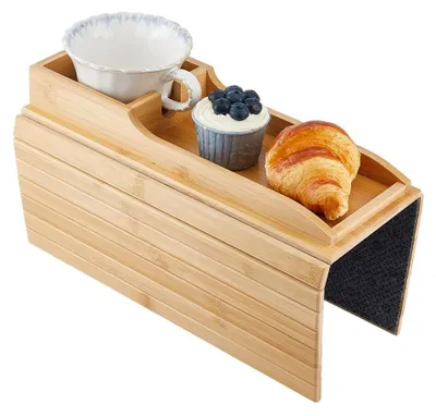 Image de Plateau en bois pour accoudoir de canapé, avec 2 compartiments