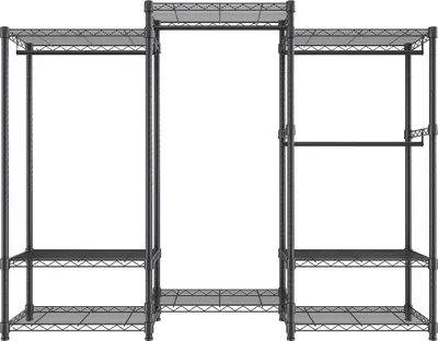 Produktbild von SucceBuy Kleiderständer mit 800 lbs Tragkraft, 4 Kleiderstangen und 8 Ablageebenen, Rollbarer Kleiderständer. Verstellbarer, individuell anpassbarer freistehender Kleiderständer