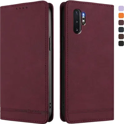 Produktbild von Hülle für Samsung Galaxy Note 10+/Note 10 Plus 5G, Retro Kunstleder Ständer Klapphülle mit Kartenfächer und Magnetische Rot