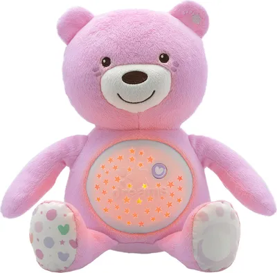 Produktbild von Chicco Baby Bär Nachtlicht Projektor Farbwechsel 30 Min. Musik Plüsch Teddybär Babyspielzeug rosa 17 5