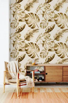 Produktbild von Coloray Fototapete 416x254 cm Latextapete Magicstick - Goldene Blätter Palmenblattblumen