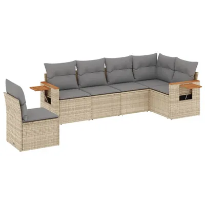 Produktbild von 6-tlg. Garten-Sofagarnitur mit Kissen Beige Poly Rattan