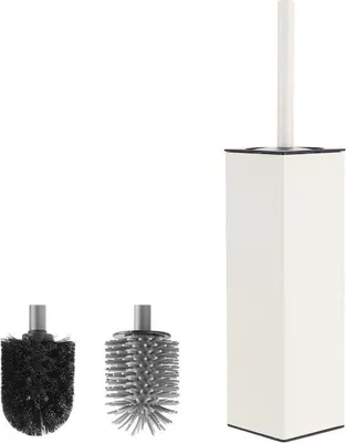 Produktbild von Weißer Metalltoilettenbürstenhalter mit Silikonbürste und 2 Bürstenaufsätzen