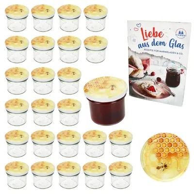 Produktbild von 25er Set Sturzglas 125ml Einmachglas TO66 Honig Deckel DiamantZucker-Rezept