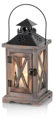 Produktbild von Romadedi Laterne Holz Dunkelbraun, 28 cm mit Metall und Glas