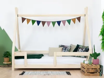 Obrázok produktu pre Benlemi Detská drevená posteľ NAKANA v tvare teepee s bočnicou 140x200 cm Šedá