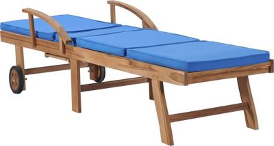 vidaXL Sonnenliegen mit Auflagen 2 Stk. Massivholz Teak Blau