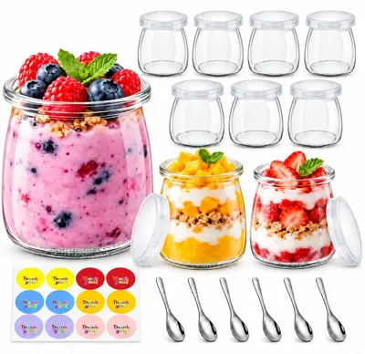 10er-Set 200 ml Glas-Yoghurtbecher mit Deckel + 6 Löffel