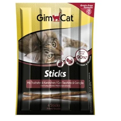 Imagen del producto de GimCat Sticks, sabor pavo y conejo, paquete de 4 unidades