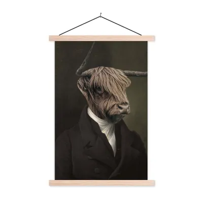 Produktbild von MuchoWow® Textilposter Alte Meister - Schottische Highlander - Tiere 60x90 cm mit holzfarbenen Rahmen - Textil