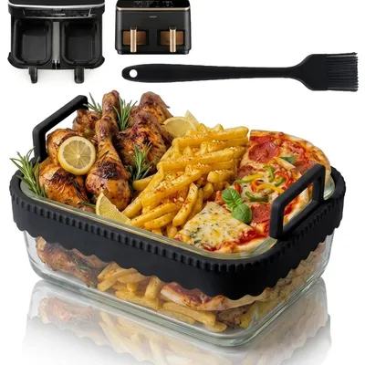 Glazen Ovenschaal Airfryer, hitzebeständig 400°C, 21x16x7 cm