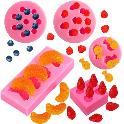 Produktbild von Silikonform Fruchtförmige Geleeformen 5er Set Mini-Ananas Erdbeere Orange Heidelbeere Maulbeere für Cupcakes Schokolade Fondant