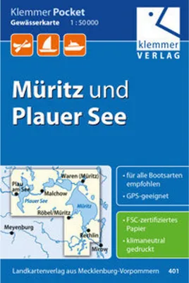 Obrázok produktu pre Klemmer Pocket Waterway Map Müritz a jazero Plau 1:50 000