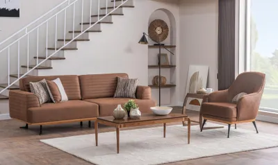 Produktbild von Hochwertiges Braune 4 tlg Polstermöbel Set Dreisitzer-Sofas und Sessel
