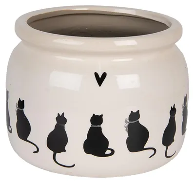 Productafbeelding van Clayre & Eef bloempot, diameter 20 cm, hoogte 15 cm, beige keramiek, kattenmotief