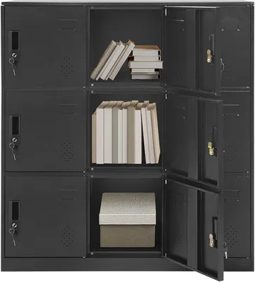 Produktbild von Schließfachschrank Aktenschrank abschließbar Stahl Umkleideschrank mit 9 Türen, Metallschrank Fächerschrank Spindschrank Büroschrank Lagerschrank, 90 * 42 * 100 cm (Schwarz)