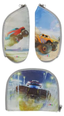 Produktbild von ergobag Zip-Tasche Schulranzen-Zubehör Zippies Set 3-teilig Cartrucks mehrfarbig
